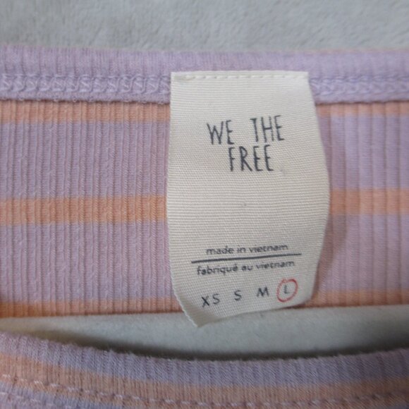 We the Free People Women’s Top Size L Lavender Peach Striped Ruffled Bell Sleeve - Picture 8 of 12
